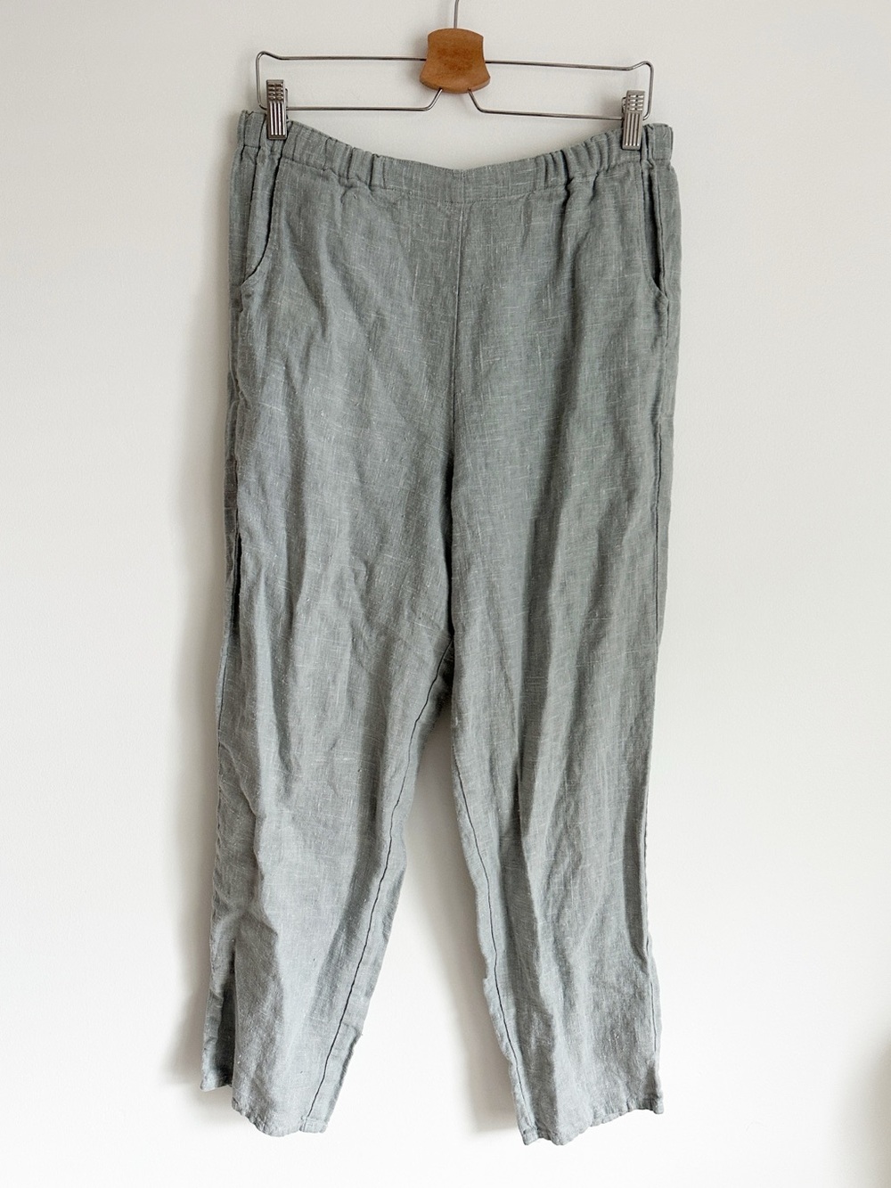 FLAX by Jeanne Engelhart 100% Linen Gray Tapered Wide Leg Pants SMALL oversized